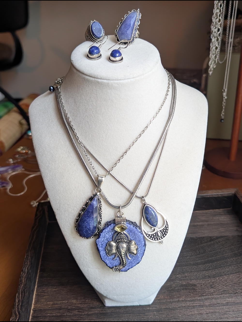 Silver Jewelry Lot Unique Ethnic Blue Lapis Bundle Necklaces, Earrings, Rings